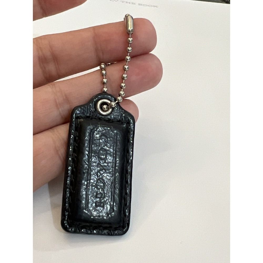 COACH Black Leather Replacement Purse Handbag Hang Tag Charm Key Chain Fob